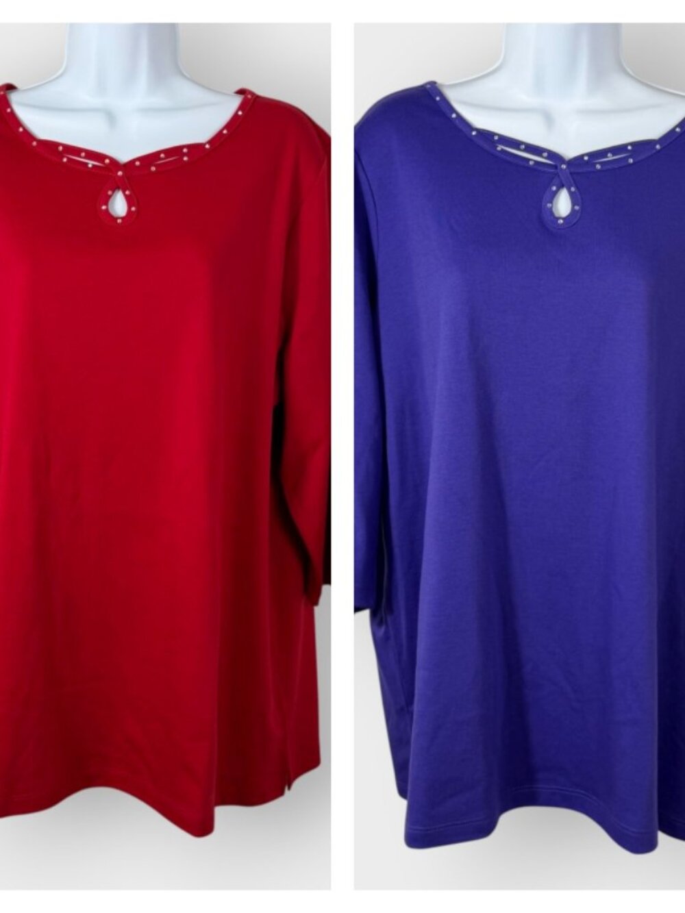 Lot of 2 Quacker Factory Pullover Tunic Tops | XL | Rhinestone Neckline